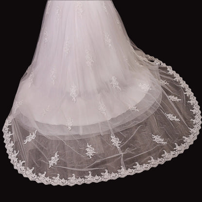 GownLink Dreamy White Church Wedding Gown with Beaded Lace Train Elegant Christian & Catholic Bridal Dress for Brides-GLGT009T
