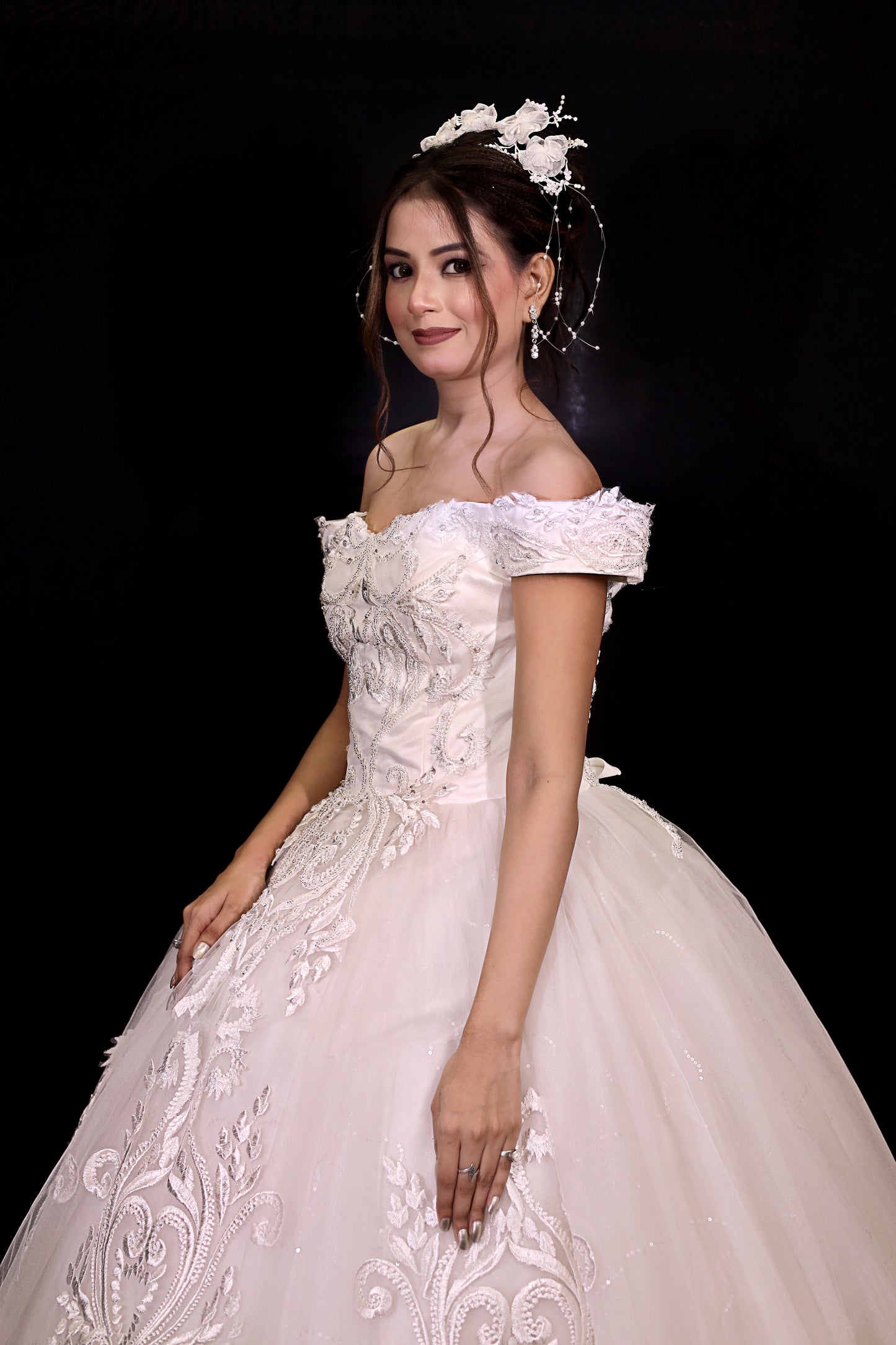 GownLink White Wedding Gown with Off Shoulder