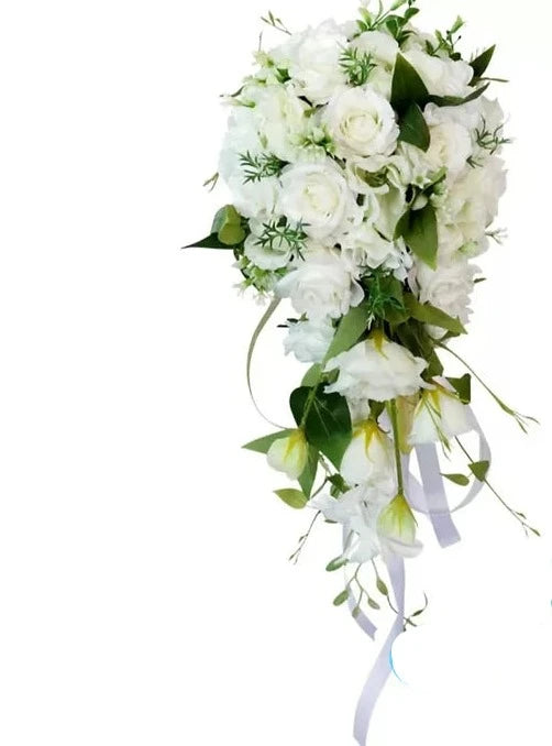 GownLink's Heavenly Elegance White Rose Christian Wedding Bouquet B100