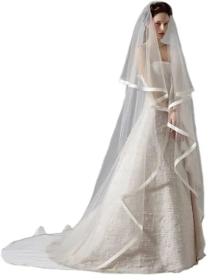 Simple Bridal Veil | Ivory Wedding Veil | Satin Trim Veil  Tinsukia