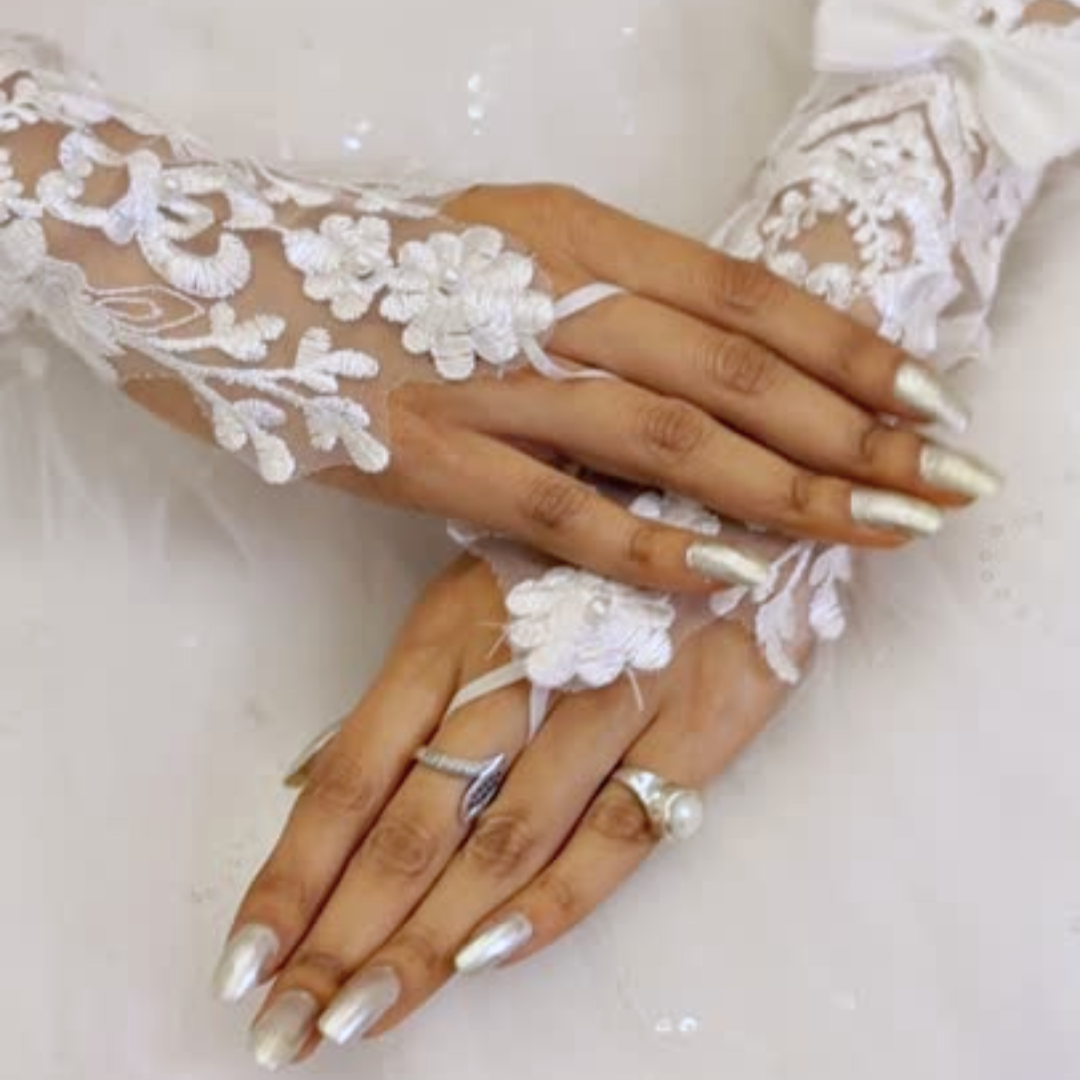 GownLink Gloves Adorned with Pearls of Elegance for Christian & Catholic Wedding G2