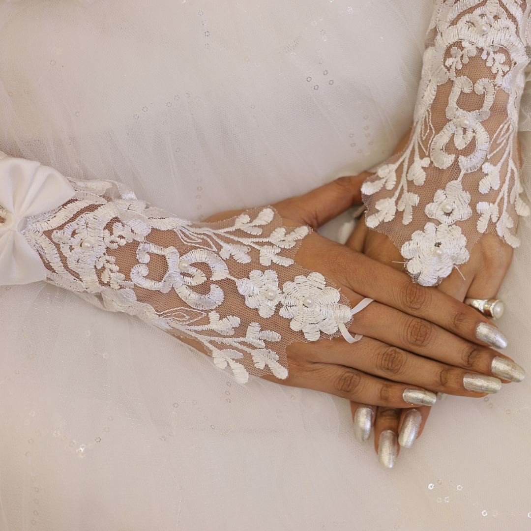 GownLink Gloves Adorned with Pearls of Elegance for Christian & Catholic Wedding G2