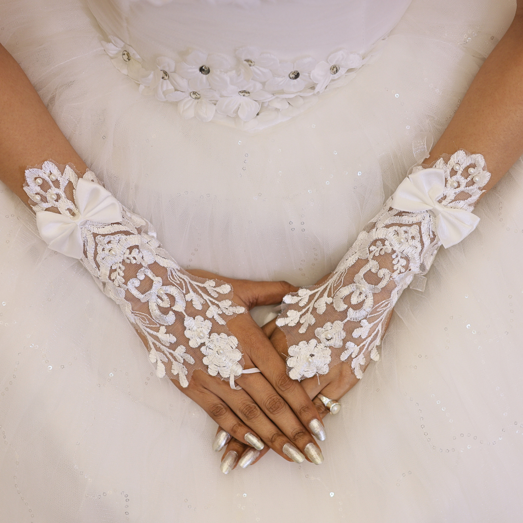 GownLink Gloves Adorned with Pearls of Elegance for Christian & Catholic Wedding G2