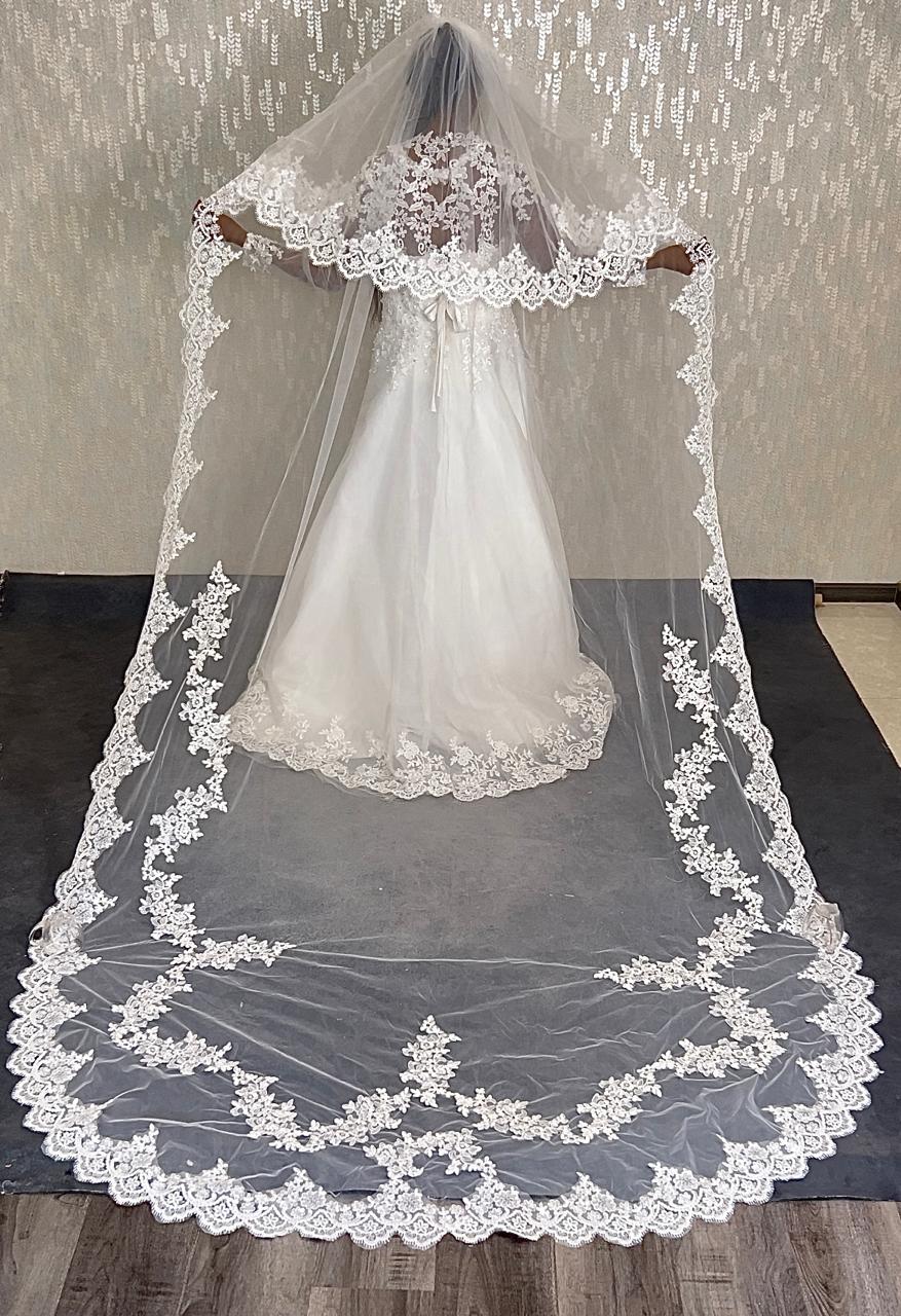 GownLink Bridal Cathedral Long Veil with Front Face Layer for Christian & catholic Wedding