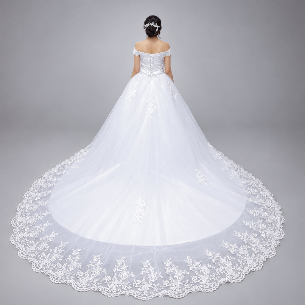 White Bridal Gown with Off-Shoulder — GLHS14T | GownLink