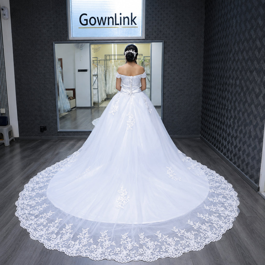 White Bridal Gown with Off-Shoulder — GLHS14T | GownLink