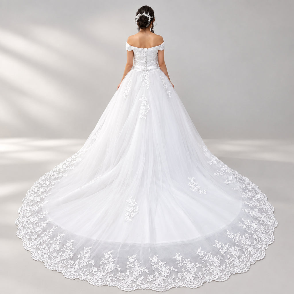 White Bridal Gown with Off-Shoulder — GLHS14T | GownLink