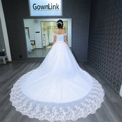 White Bridal Gown with Off-Shoulder — GLHS14T | GownLink