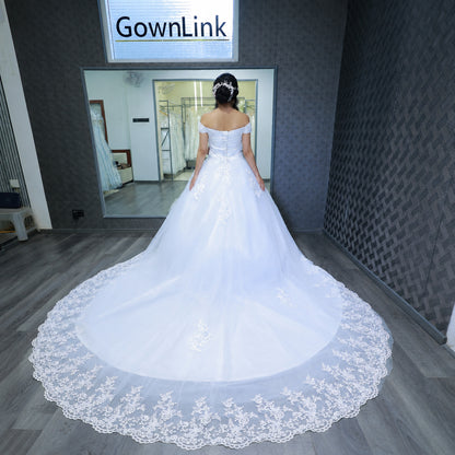 White Bridal Gown with Off-Shoulder — GLHS14T | GownLink