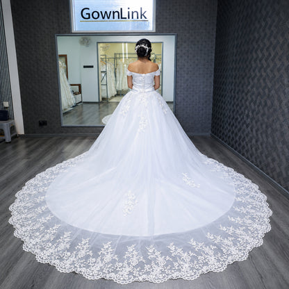 White Bridal Gown with Off-Shoulder — GLHS14T | GownLink