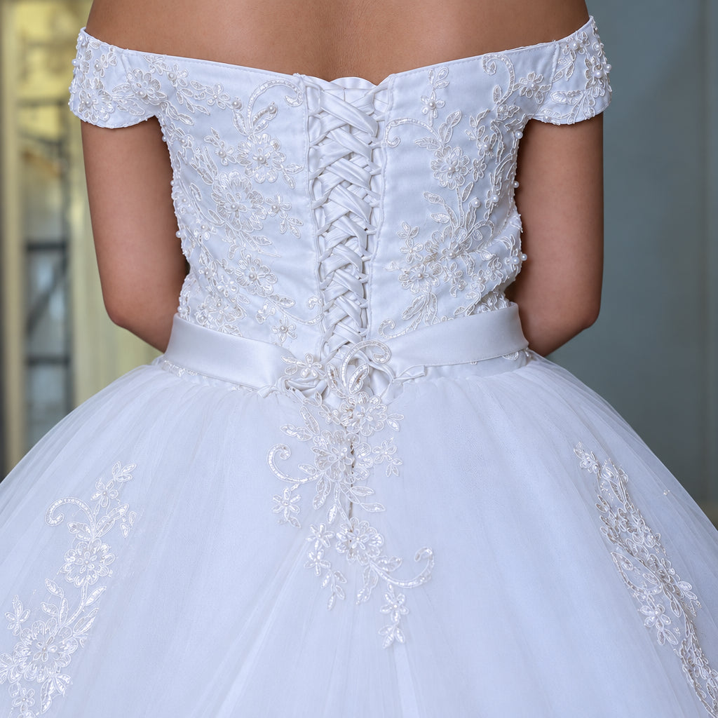 White Bridal Gown with Off-Shoulder — GLHS14T | GownLink