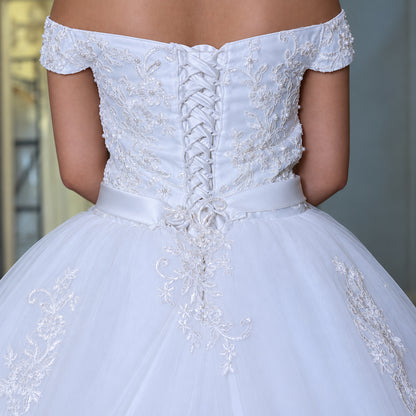 White Bridal Gown with Off-Shoulder — GLHS14T | GownLink