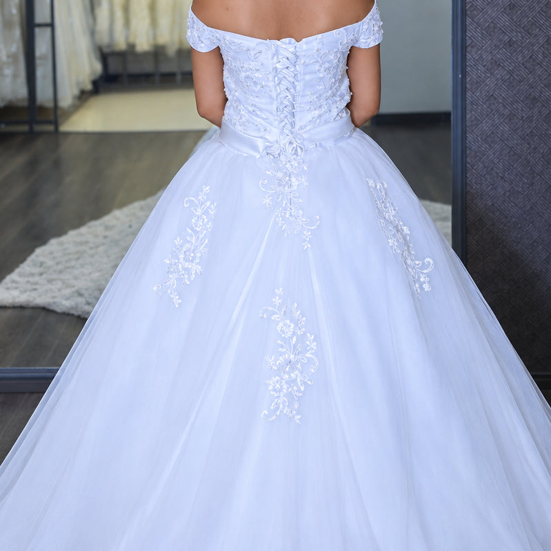White Bridal Gown with Off-Shoulder — GLHS14T | GownLink