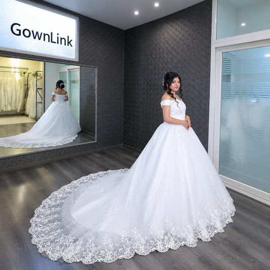 White Bridal Gown with Off-Shoulder — GLHS14T | GownLink
