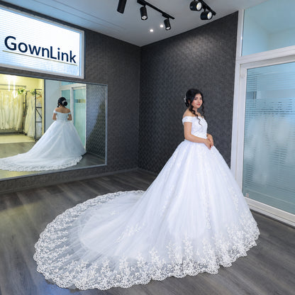 White Bridal Gown with Off-Shoulder — GLHS14T | GownLink