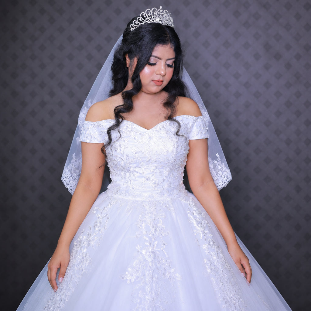 White Bridal Gown with Off-Shoulder — GLHS14T | GownLink