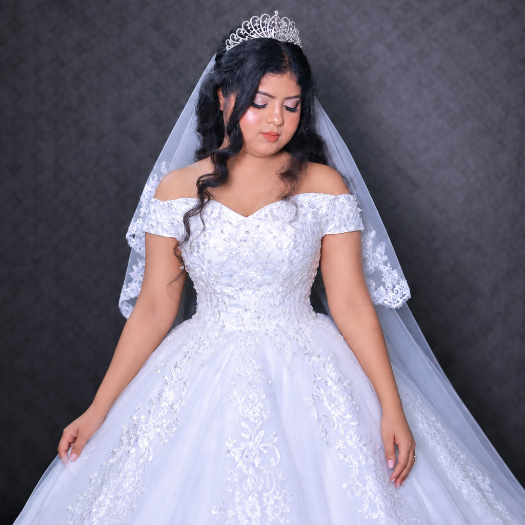 White Bridal Gown with Off-Shoulder — GLHS14T | GownLink