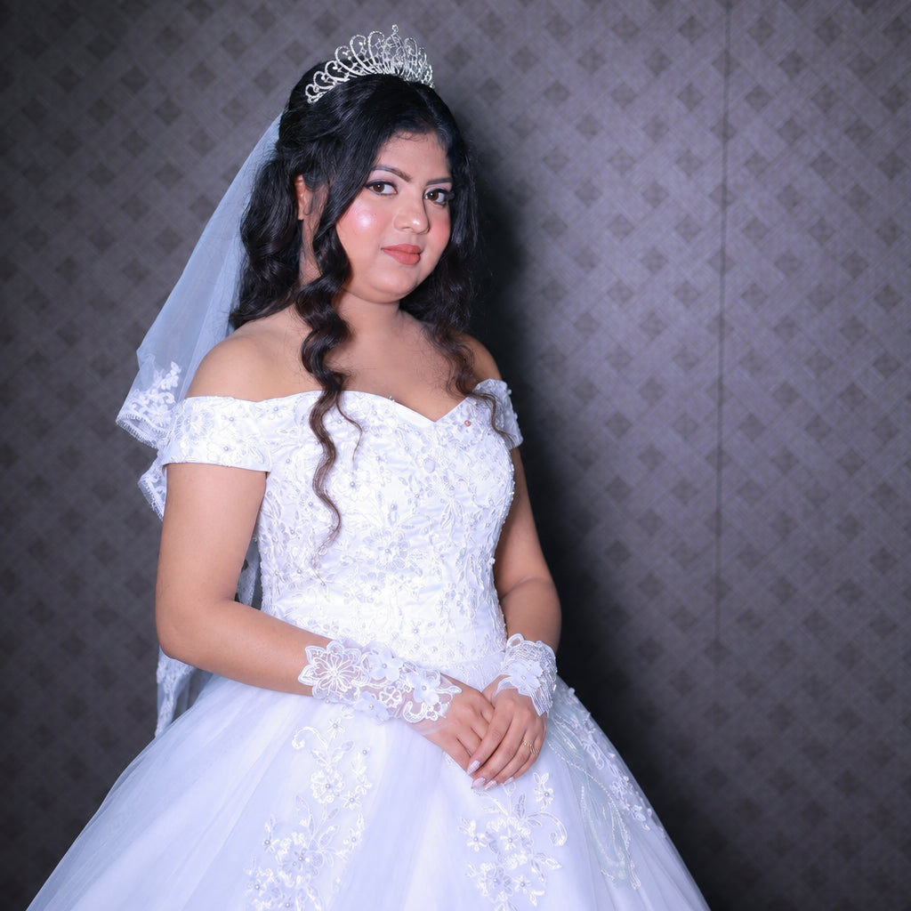 White Bridal Gown with Off-Shoulder — GLHS14T | GownLink