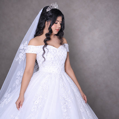 White Bridal Gown with Off-Shoulder — GLHS14T | GownLink