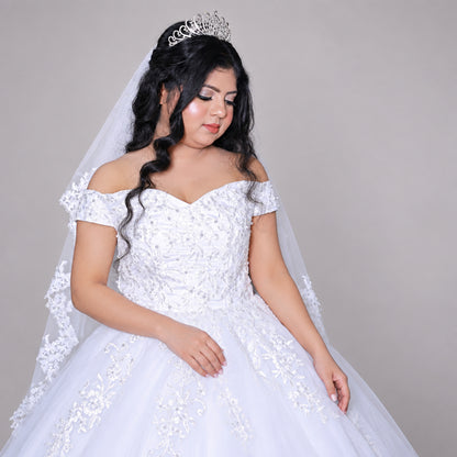White Bridal Gown with Off-Shoulder — GLHS14T | GownLink