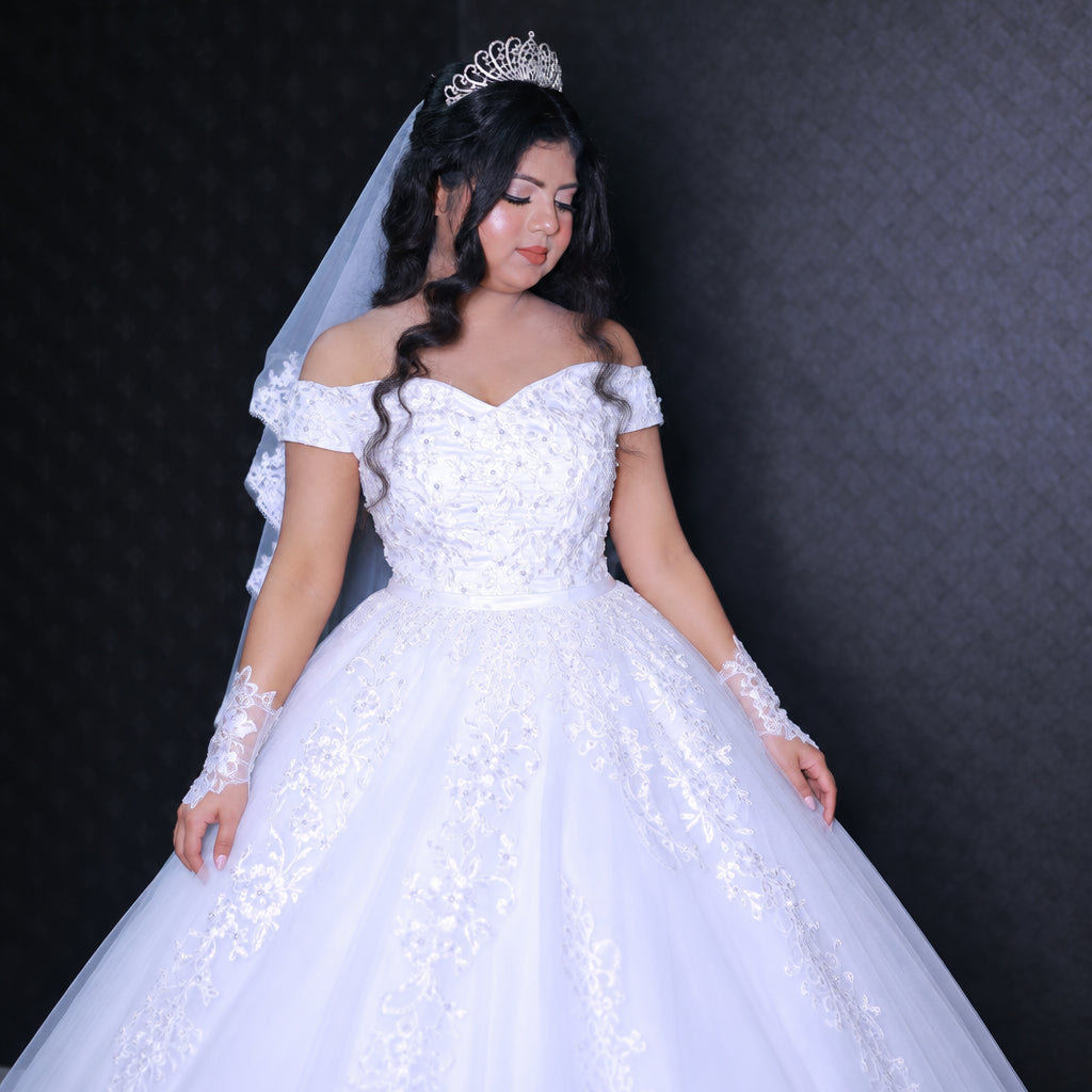 White Bridal Gown with Off-Shoulder — GLHS14T | GownLink