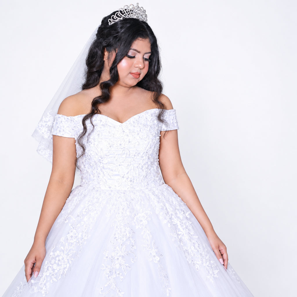White Bridal Gown with Off-Shoulder — GLHS14T | GownLink