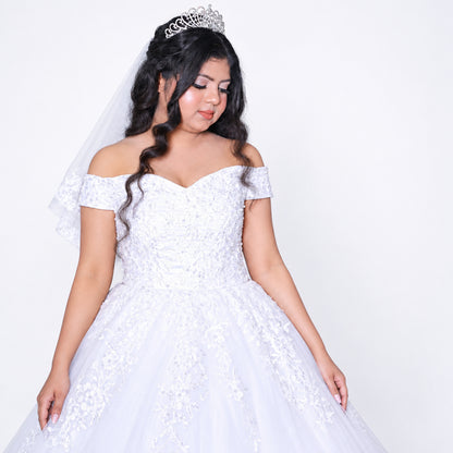 White Bridal Gown with Off-Shoulder — GLHS14T | GownLink