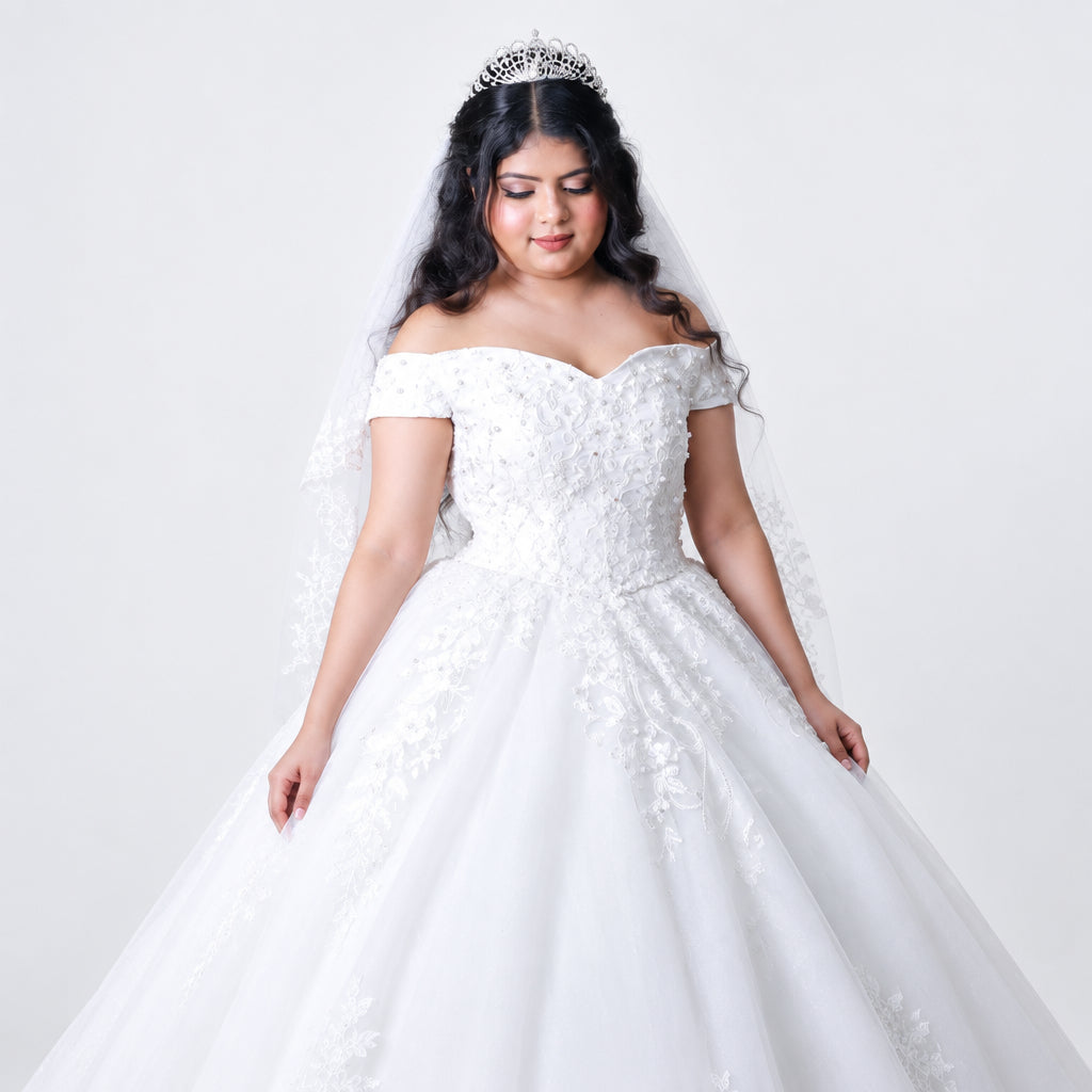 White Bridal Gown with Off-Shoulder — GLHS14T | GownLink