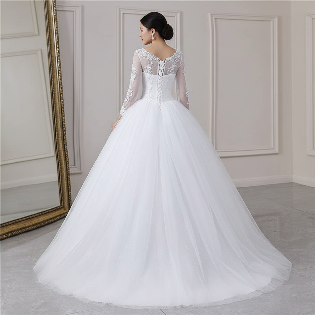 GownLink ,s Designer Bridal Ball Gown White Christian Wedding Dress with Pearl-GLGF042B