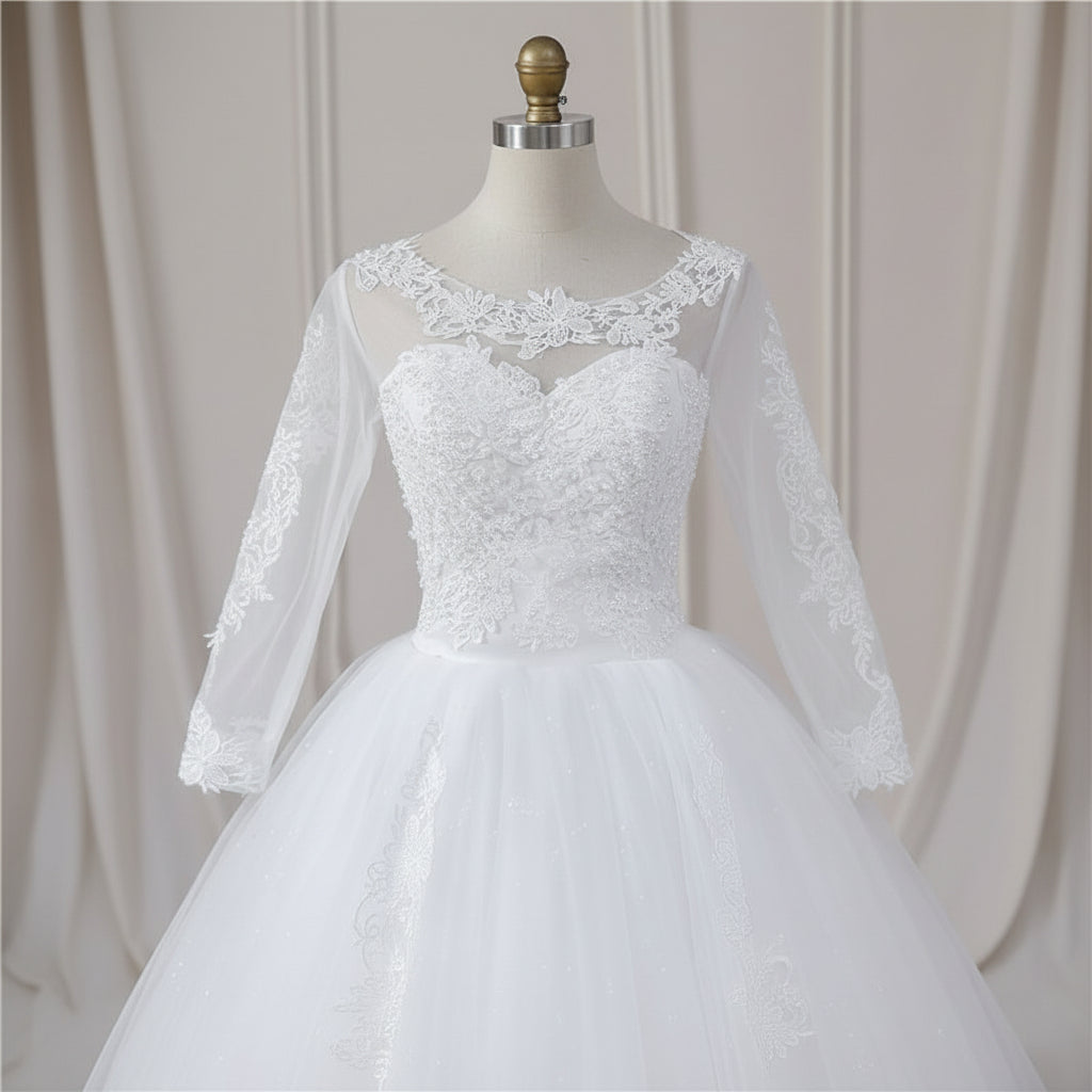 GownLink Radiant White Wedding Ball Gown with Pearl Beading GLGF042B