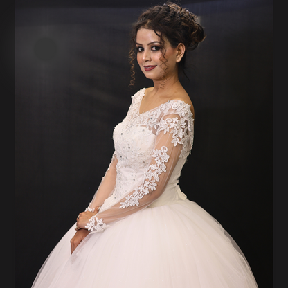 GownLink Luxury White Sequence Lace Church Wedding Princess Ball Gown GLHSD189CBS