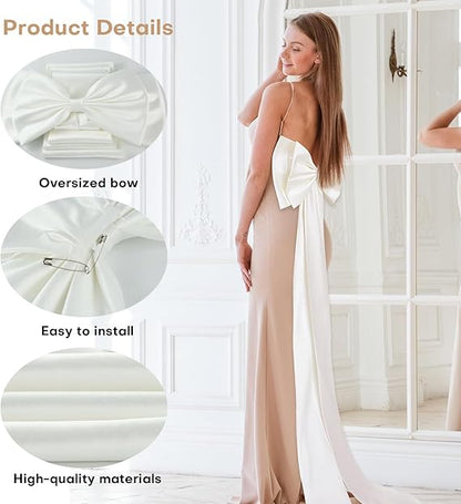 GownLink,s Detachable Satin Bow Train – 59" Long Elegant Big Bow Belt for Wedding, Prom, Evening Dresses or Costume Wear (White)