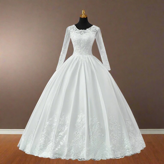 GownLink White Ball Gown Satin Wedding Dress GL36CBST