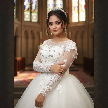 GownLink Elegant White Bridal Ball Gown with Rhinestone for Christian Catholic Brides GLHMD16050083B