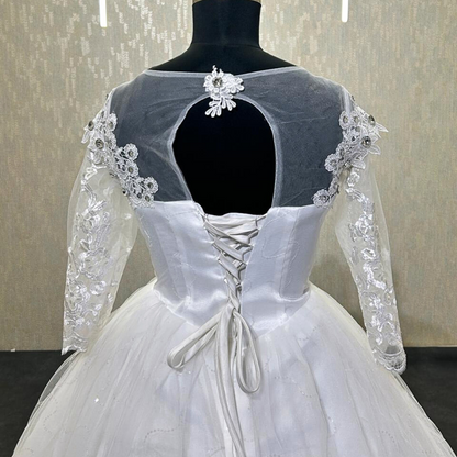 GownLink Elegant White Bridal Ball Gown with Rhinestone for Christian Catholic Brides GLHMD16050083B