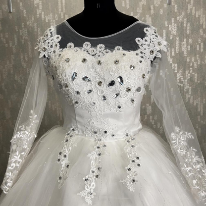 GownLink Elegant White Bridal Ball Gown with Rhinestone for Christian Catholic Brides GLHMD16050083B