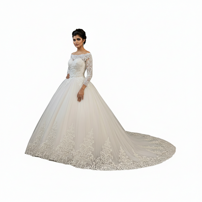 GownLink,s White Christian & Catholic Wedding Bridal Train Gown with Lace Appliques GL36CT