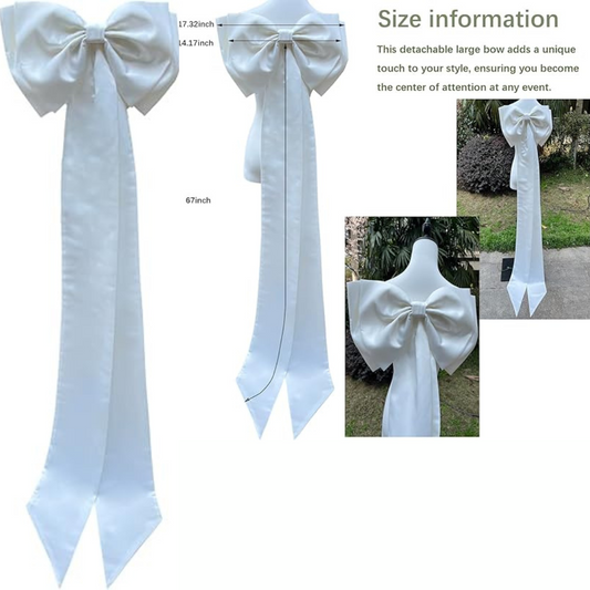 Gownlink,s Big Satin Bow Detachable Train Long 67" Wedding Capes Bows for Bride