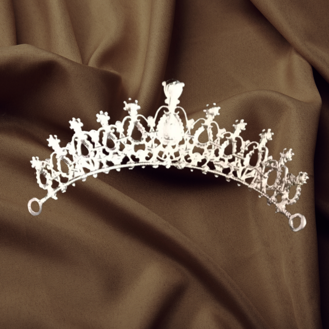 "Dazzling Crown with Pearlescent Accents – Radiate grace and elegance on your special day."