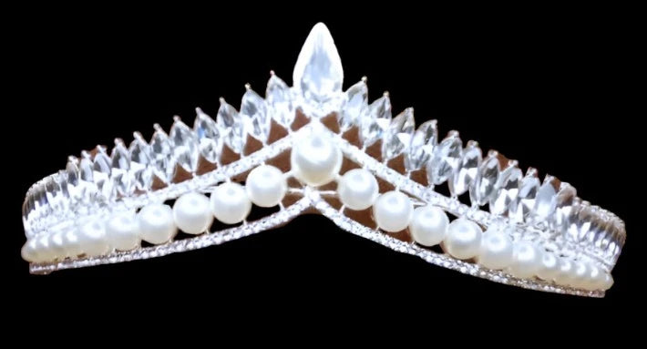 Royal-inspired Bridal Crown Featuring Rubies, Pearls, and Crystals