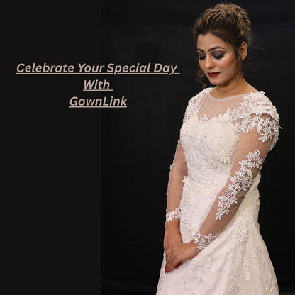 GownLink Princess White Bridal Dress for Church Wedding Elegant A-Line Gown GLGF077