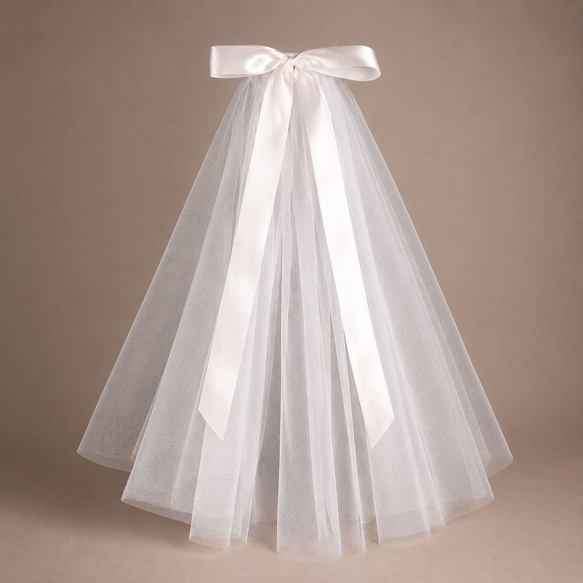Back view of Cathedral Bridal Veil showing full length and drape — GownLink GLVHM14