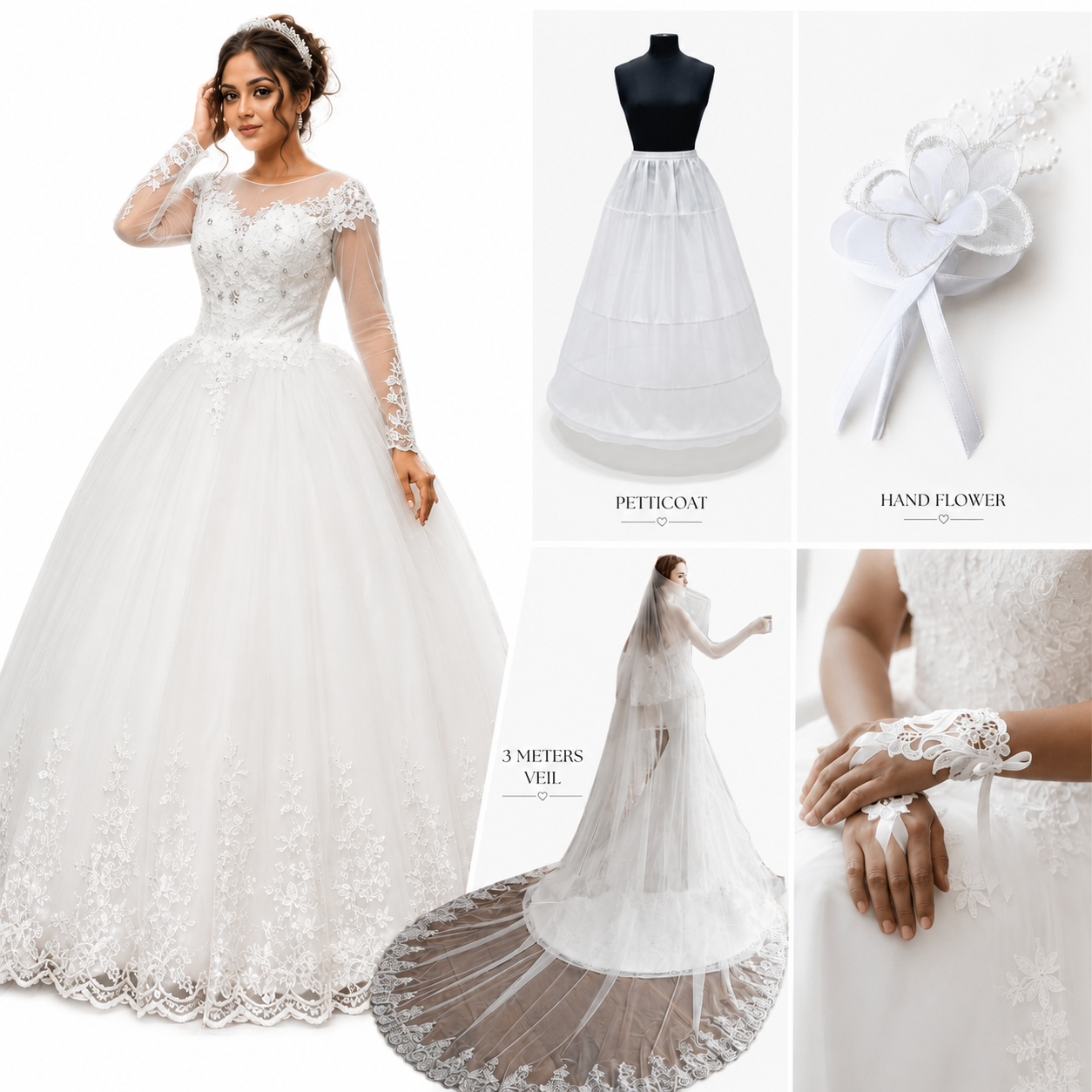 Full set of Bridal Combo Set laid out flat — GownLink GRACEFUL