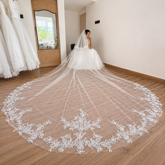 GownLink's  4 Meters Long Bridal Veil Cathedral Christian & Catholic Wedding New Lace