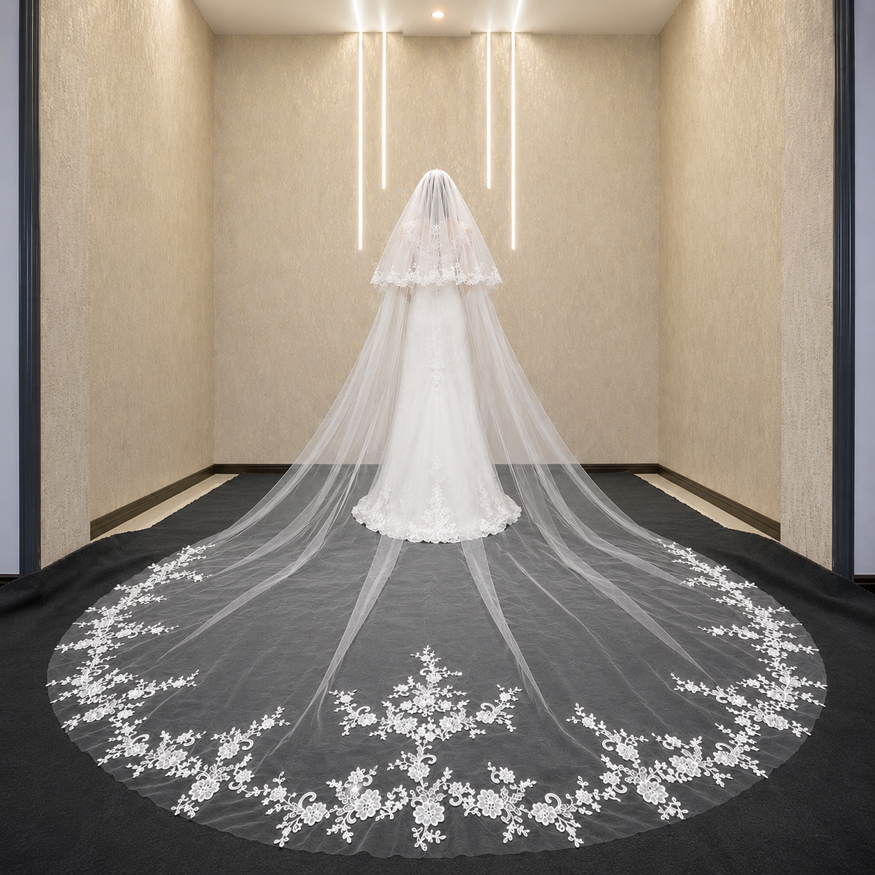 GownLink's  4 Meters Long Bridal Veil Cathedral Christian & Catholic Wedding New Lace