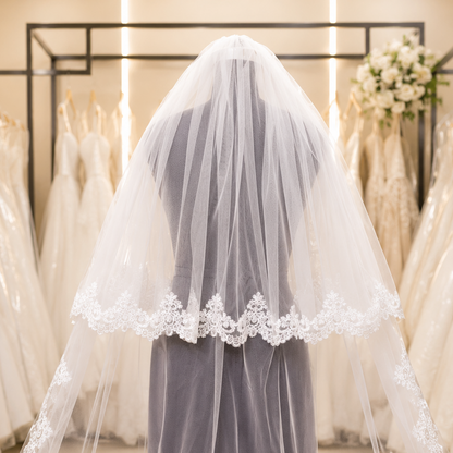 Model wearing Bridal Veil with bridal gown — GownLink GLV1800W