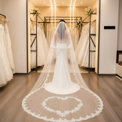 Front view of Bridal Veil draped over model — GownLink GLV1800W