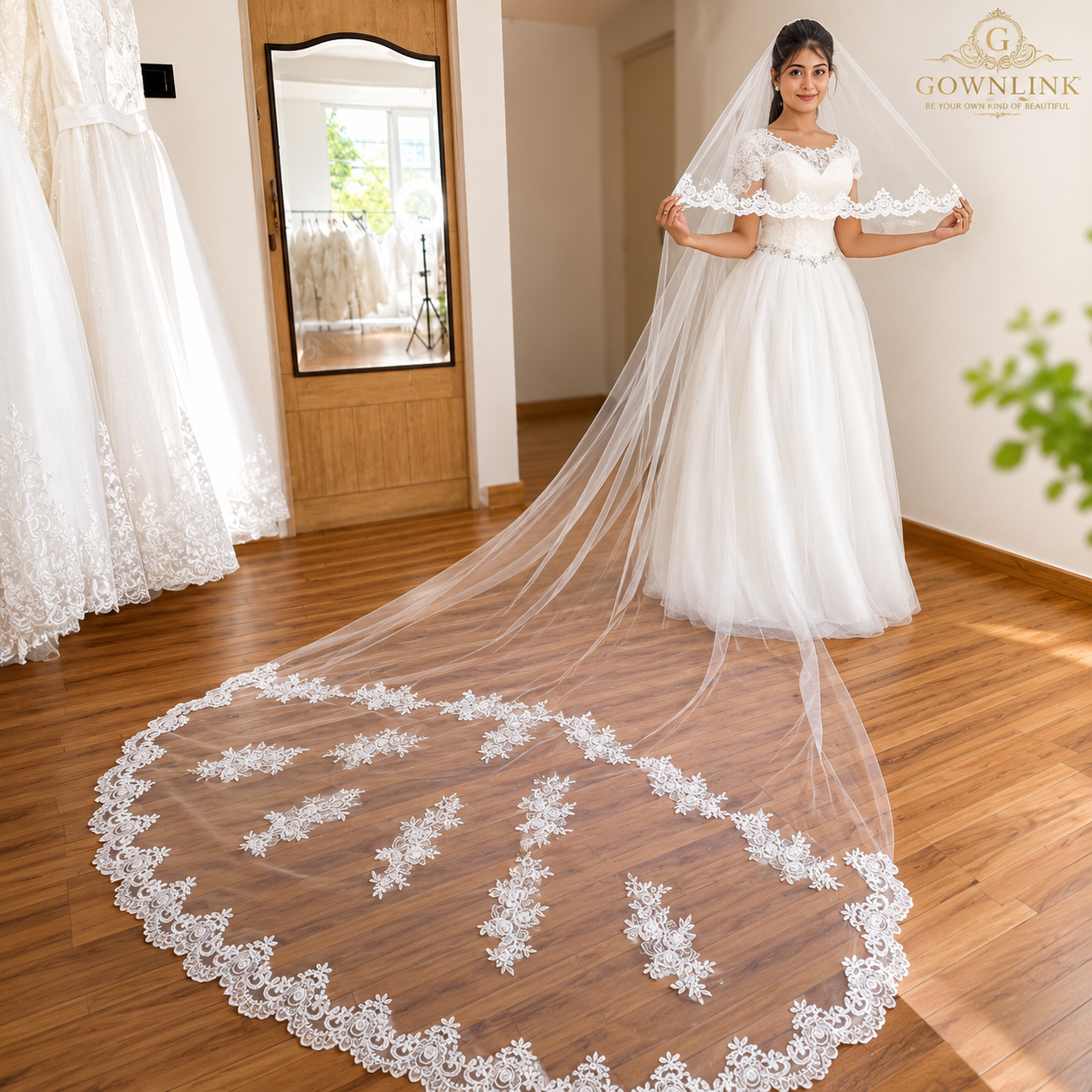Gownlink Long Shimmer Bridal Veil Cathedral Christian & Catholic Wedding GLVHM-9