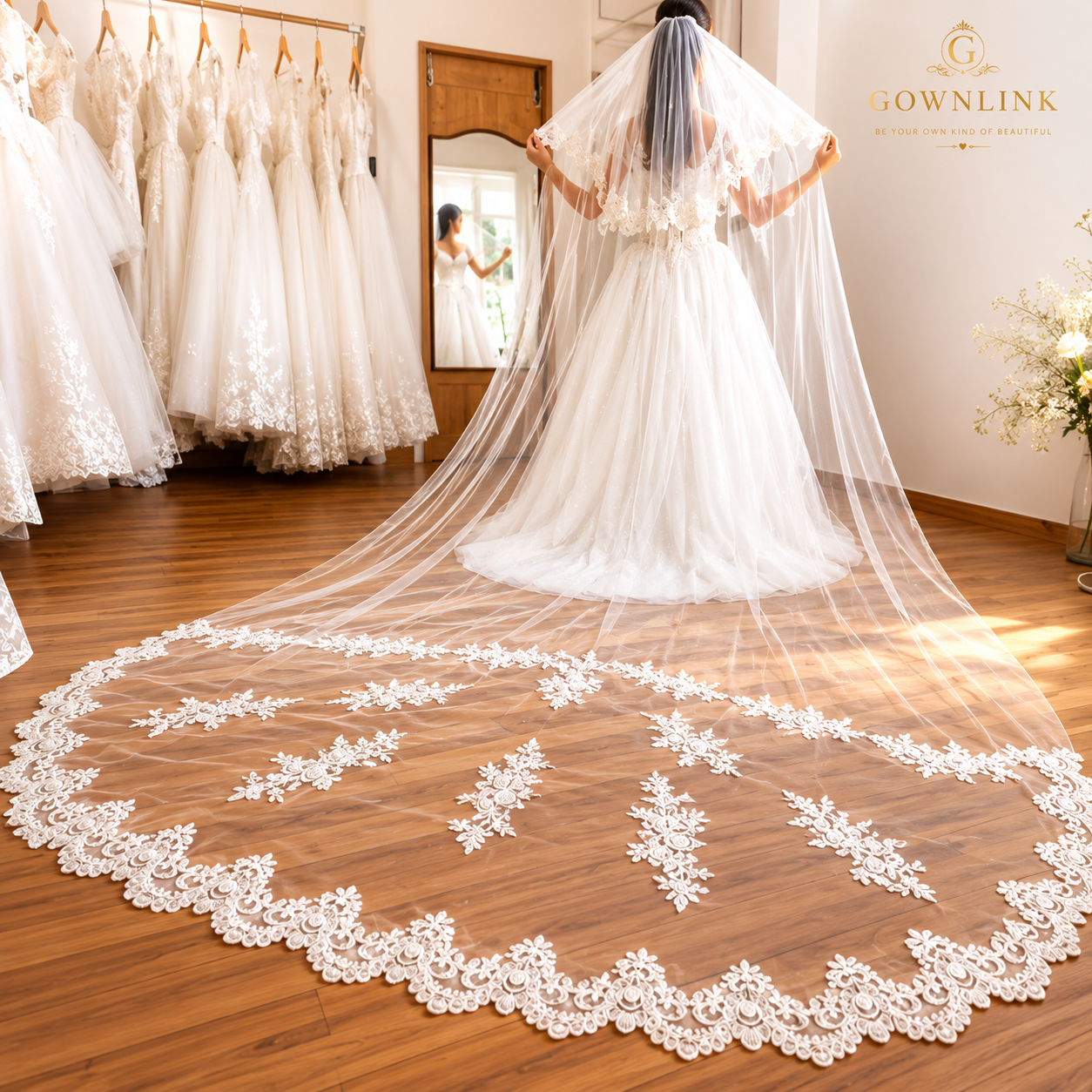 Gownlink Long Shimmer Bridal Veil Cathedral Christian & Catholic Wedding GLVHM-9