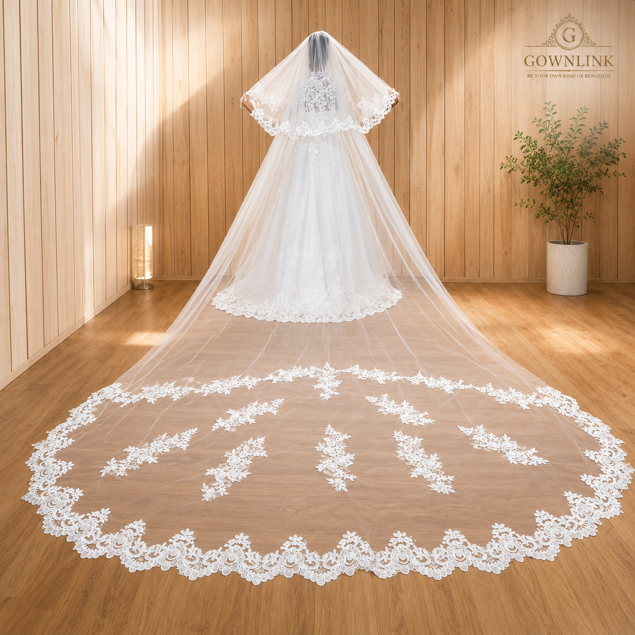 Gownlink Long Shimmer Bridal Veil Cathedral Christian & Catholic Wedding GLVHM-9